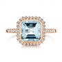 14k Rose Gold 14k Rose Gold Emerald Cut Aquamarine And Diamond Halo Ring - Top View -  105445 - Thumbnail