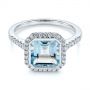 14k White Gold Emerald Cut Aquamarine And Diamond Halo Ring - Flat View -  105445 - Thumbnail