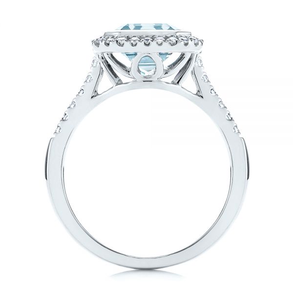  Platinum Platinum Emerald Cut Aquamarine And Diamond Halo Ring - Front View -  105445