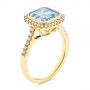 18k Yellow Gold 18k Yellow Gold Emerald Cut Aquamarine And Diamond Halo Ring - Three-Quarter View -  105445 - Thumbnail