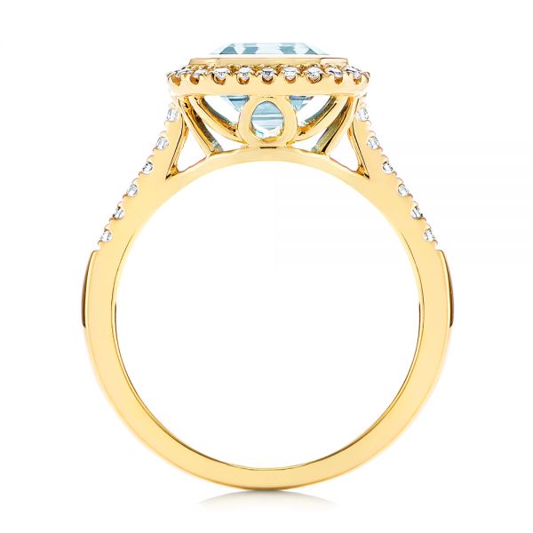 14k Yellow Gold 14k Yellow Gold Emerald Cut Aquamarine And Diamond Halo Ring - Front View - 105445