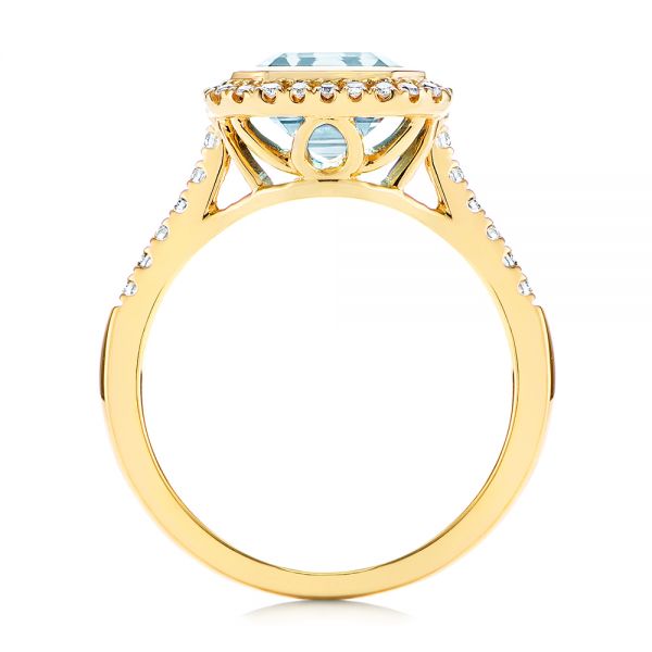 14k Yellow Gold 14k Yellow Gold Emerald Cut Aquamarine And Diamond Halo Ring - Front View -  105445