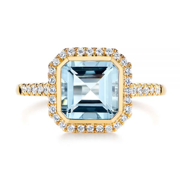 14k Yellow Gold 14k Yellow Gold Emerald Cut Aquamarine And Diamond Halo Ring - Top View -  105445