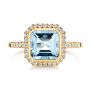 18k Yellow Gold 18k Yellow Gold Emerald Cut Aquamarine And Diamond Halo Ring - Top View -  105445 - Thumbnail