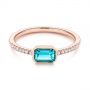 18k Rose Gold 18k Rose Gold Emerald Cut Blue Topaz And Diamond Fashion Ring - Flat View -  105435 - Thumbnail