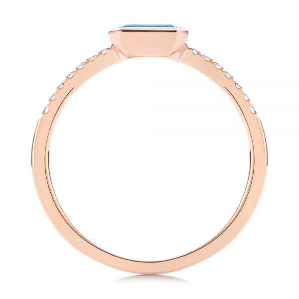 14k Rose Gold 14k Rose Gold Emerald Cut Blue Topaz And Diamond Fashion Ring - Front View - 105435