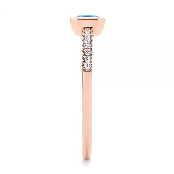 14k Rose Gold 14k Rose Gold Emerald Cut Blue Topaz And Diamond Fashion Ring - Side View - 105435