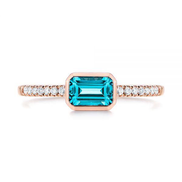 14k Rose Gold 14k Rose Gold Emerald Cut Blue Topaz And Diamond Fashion Ring - Top View - 105435