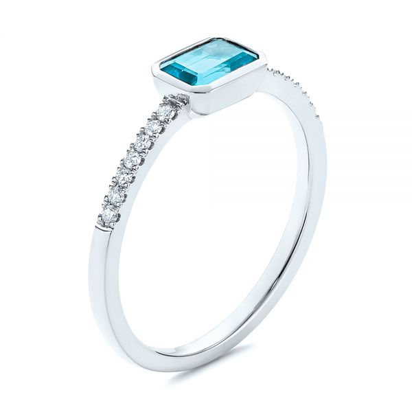 Emerald Cut Blue Topaz and Diamond Fashion Ring - Image