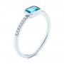 18k White Gold Emerald Cut Blue Topaz And Diamond Fashion Ring
