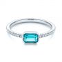  Platinum Platinum Emerald Cut Blue Topaz And Diamond Fashion Ring - Flat View -  105435 - Thumbnail