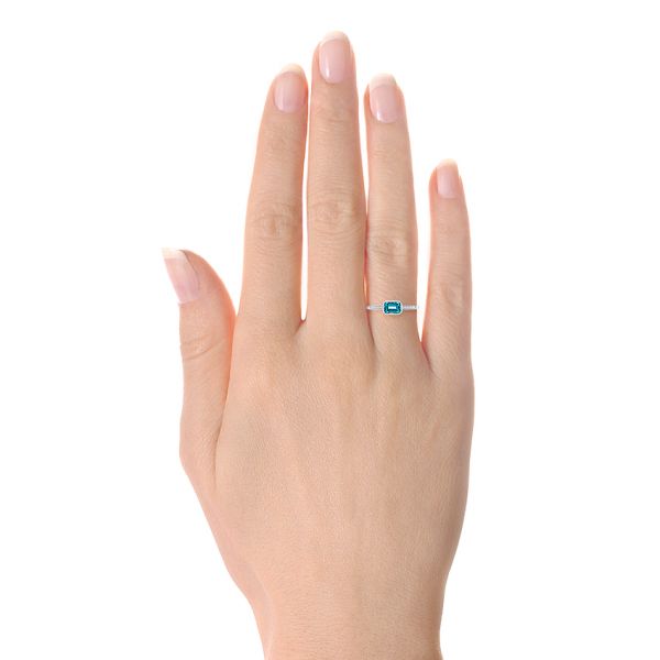 14k White Gold Emerald Cut Blue Topaz And Diamond Fashion Ring - Hand View -  105435