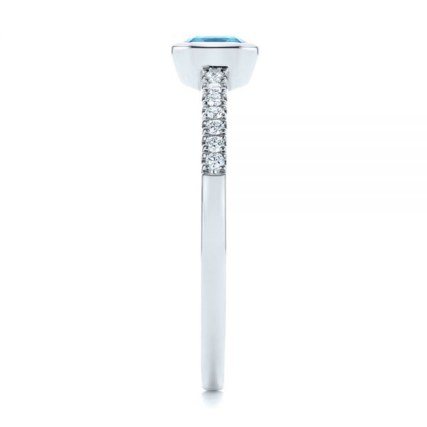 14k White Gold Emerald Cut Blue Topaz And Diamond Fashion Ring - Side View - 105435