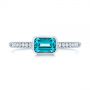 14k White Gold Emerald Cut Blue Topaz And Diamond Fashion Ring - Top View -  105435 - Thumbnail