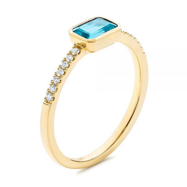 14k Yellow Gold 14k Yellow Gold Emerald Cut Blue Topaz And Diamond Fashion Ring - Three-Quarter View -  105435