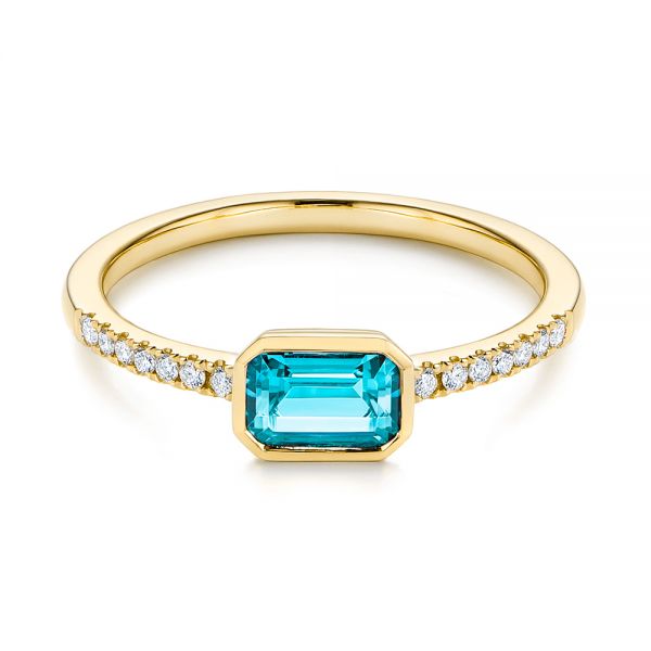 14k Yellow Gold 14k Yellow Gold Emerald Cut Blue Topaz And Diamond Fashion Ring - Flat View -  105435