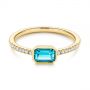 14k Yellow Gold 14k Yellow Gold Emerald Cut Blue Topaz And Diamond Fashion Ring - Flat View -  105435 - Thumbnail
