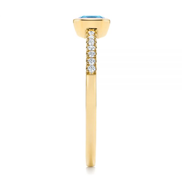 14k Yellow Gold 14k Yellow Gold Emerald Cut Blue Topaz And Diamond Fashion Ring - Side View - 105435