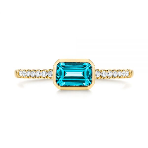 14k Yellow Gold 14k Yellow Gold Emerald Cut Blue Topaz And Diamond Fashion Ring - Top View -  105435