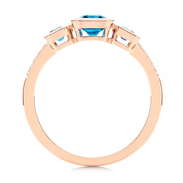 18k Rose Gold 18k Rose Gold Emerald Cut Blue Topaz And Diamond Three-stone Ring - Front View -  106024