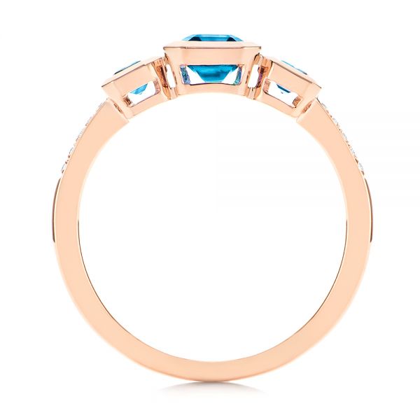 14k Rose Gold 14k Rose Gold Emerald Cut Blue Topaz And Diamond Three-stone Ring - Front View - 106024