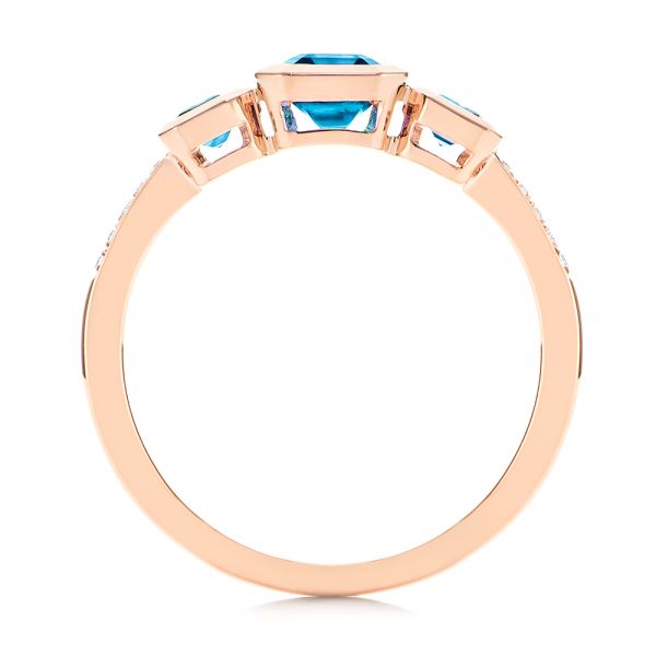 18k Rose Gold 18k Rose Gold Emerald Cut Blue Topaz And Diamond Three-stone Ring - Front View -  106024 - Thumbnail