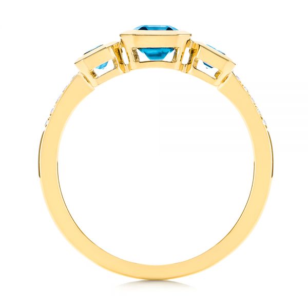 14k Yellow Gold 14k Yellow Gold Emerald Cut Blue Topaz And Diamond Three-stone Ring - Front View - 106024