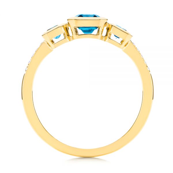 18k Yellow Gold 18k Yellow Gold Emerald Cut Blue Topaz And Diamond Three-stone Ring - Front View -  106024 - Thumbnail