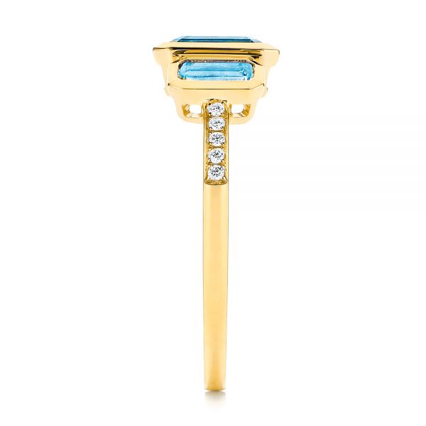 14k Yellow Gold 14k Yellow Gold Emerald Cut Blue Topaz And Diamond Three-stone Ring - Side View - 106024