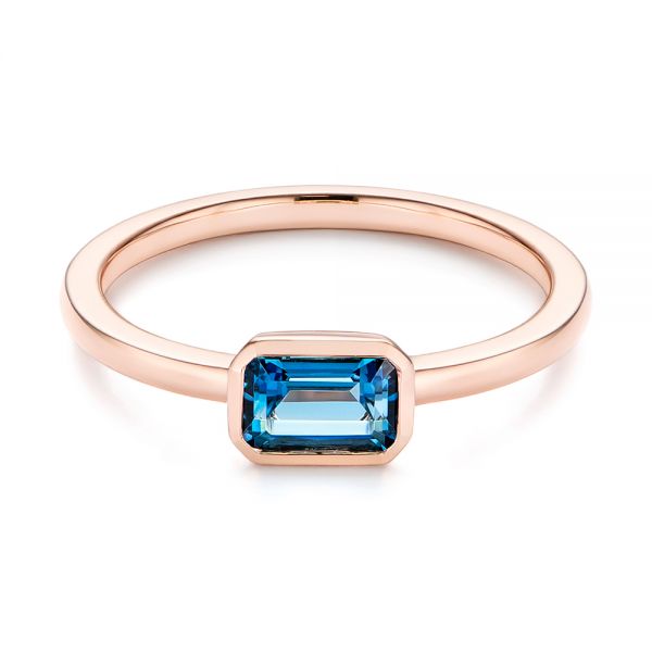 14k Rose Gold Emerald Cut London Blue Topaz Fashion Ring - Flat View - 105407