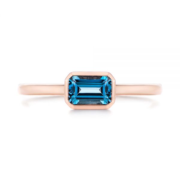 14k Rose Gold Emerald Cut London Blue Topaz Fashion Ring - Top View -  105407