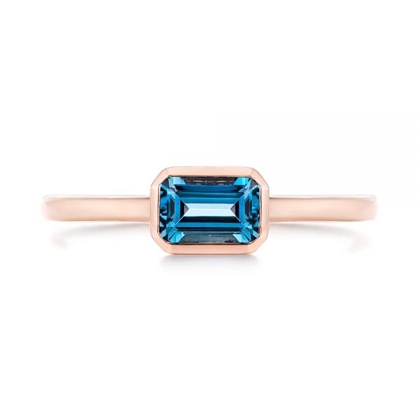 14k Rose Gold Emerald Cut London Blue Topaz Fashion Ring - Top View - 105407