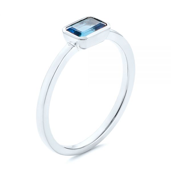 14k White Gold 14k White Gold Emerald Cut London Blue Topaz Fashion Ring - Three-Quarter View -  105407