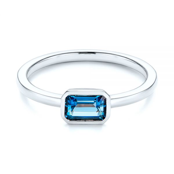 14k White Gold 14k White Gold Emerald Cut London Blue Topaz Fashion Ring - Flat View - 105407