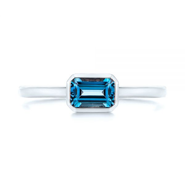  Platinum Platinum Emerald Cut London Blue Topaz Fashion Ring - Top View -  105407