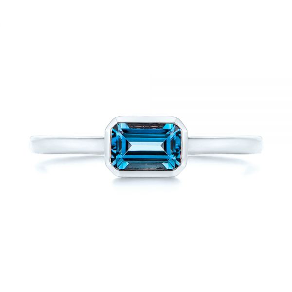 18k White Gold 18k White Gold Emerald Cut London Blue Topaz Fashion Ring - Top View -  105407