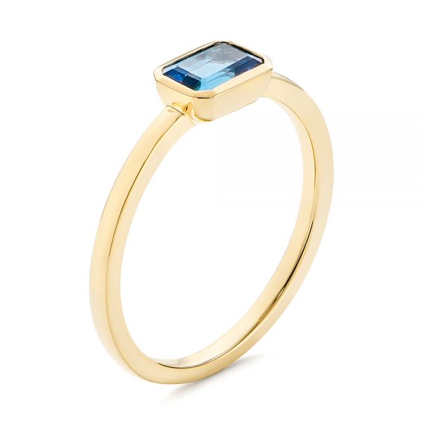 18k Yellow Gold 18k Yellow Gold Emerald Cut London Blue Topaz Fashion Ring - Three-Quarter View -  105407