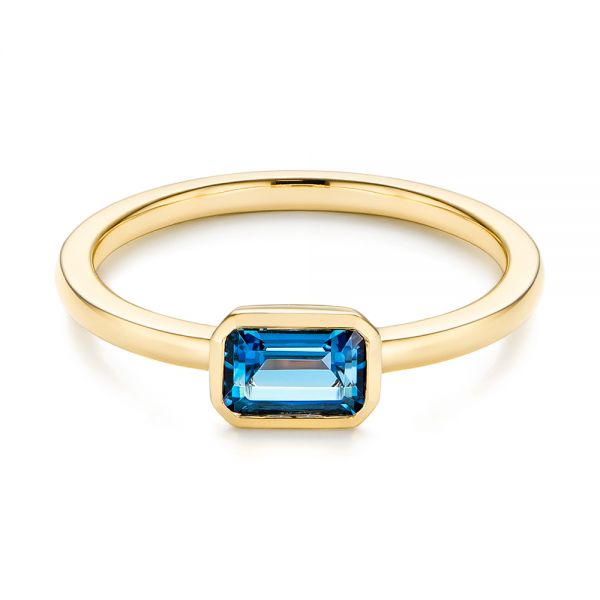 18k Yellow Gold 18k Yellow Gold Emerald Cut London Blue Topaz Fashion Ring - Flat View -  105407