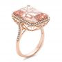 14k Rose Gold 14k Rose Gold Emerald Cut Morganite And Diamond Halo Ring - Three-Quarter View -  100799 - Thumbnail