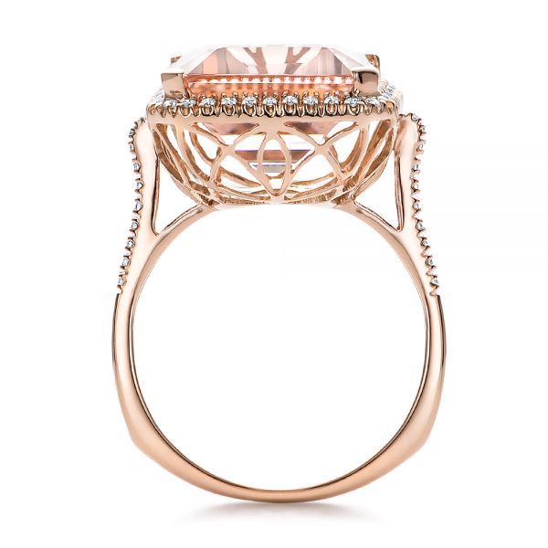 18k Rose Gold 18k Rose Gold Emerald Cut Morganite And Diamond Halo Ring - Front View -  100799