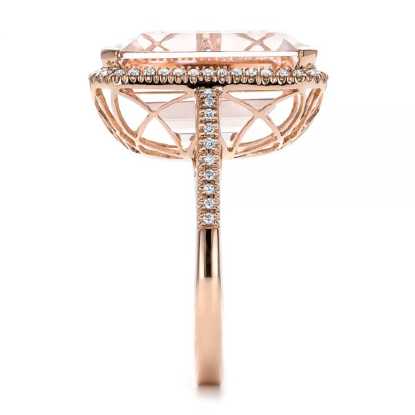 18k Rose Gold 18k Rose Gold Emerald Cut Morganite And Diamond Halo Ring - Side View -  100799