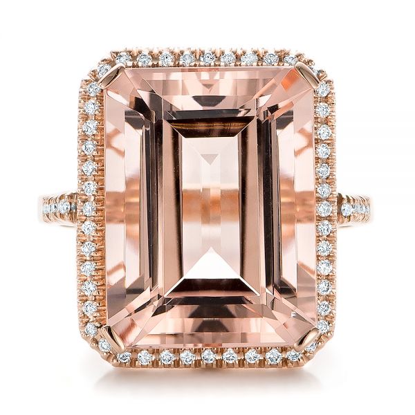 14k Rose Gold 14k Rose Gold Emerald Cut Morganite And Diamond Halo Ring - Top View -  100799