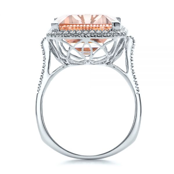 18k White Gold 18k White Gold Emerald Cut Morganite And Diamond Halo Ring - Front View -  100799