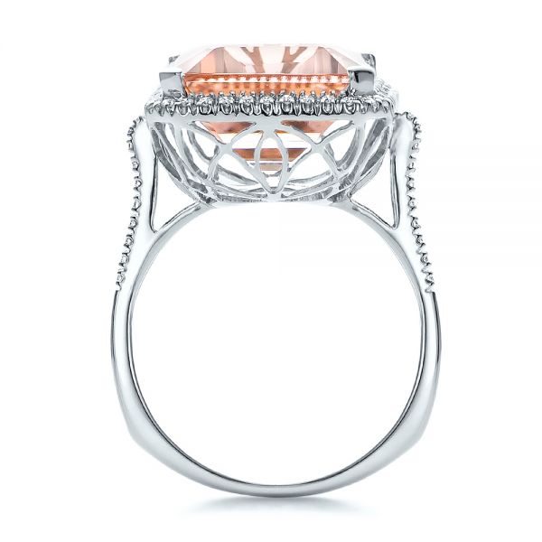  Platinum Platinum Emerald Cut Morganite And Diamond Halo Ring - Front View -  100799