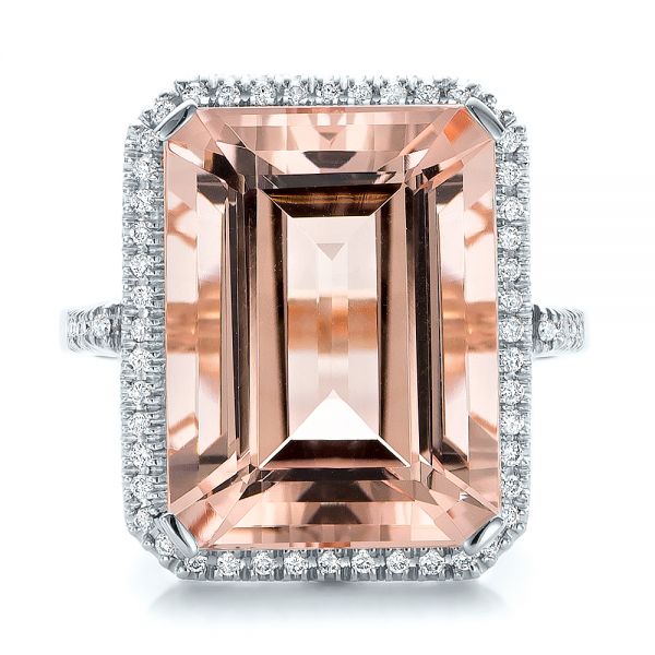  Platinum Platinum Emerald Cut Morganite And Diamond Halo Ring - Top View -  100799