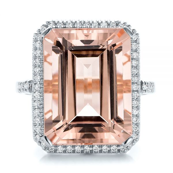 18k White Gold 18k White Gold Emerald Cut Morganite And Diamond Halo Ring - Top View - 100799
