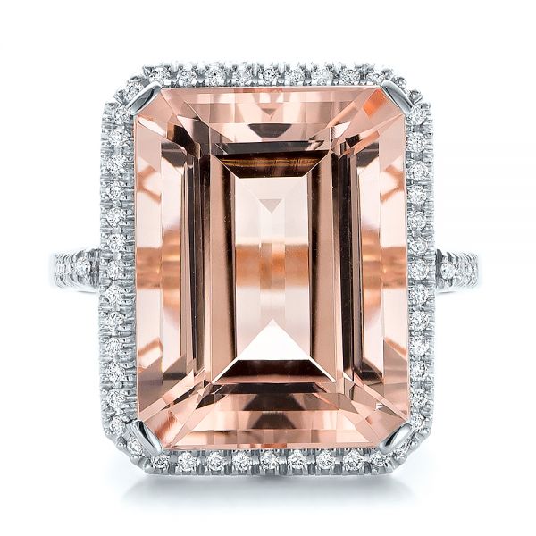 14k White Gold 14k White Gold Emerald Cut Morganite And Diamond Halo Ring - Top View -  100799