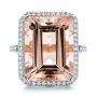  Platinum Platinum Emerald Cut Morganite And Diamond Halo Ring - Top View -  100799 - Thumbnail