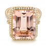 18k Yellow Gold 18k Yellow Gold Emerald Cut Morganite And Diamond Halo Ring - Flat View -  100799 - Thumbnail