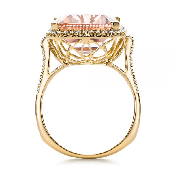 14k Yellow Gold 14k Yellow Gold Emerald Cut Morganite And Diamond Halo Ring - Front View -  100799